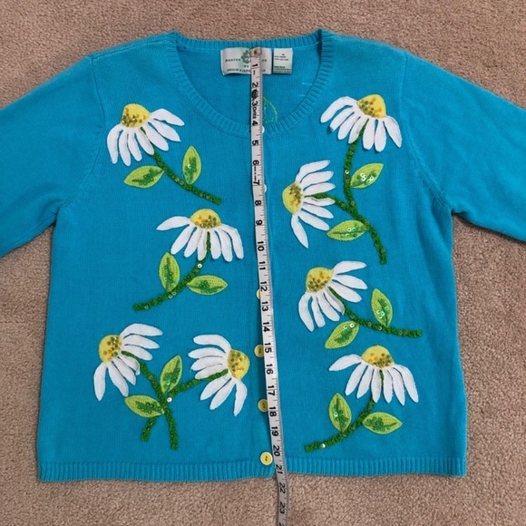 Vintage Design Options Philip and Jane Gordon Blue Daisy Cardigan Medium - Picture 12 of 15